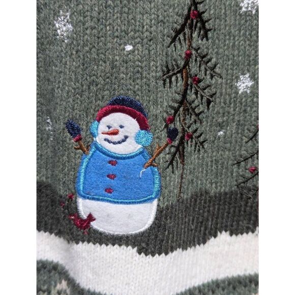Croft & Barrow Women's Green Snowman Long-Sleeve Front-Zip Cardigan Sweater Size - Picture 5 of 7